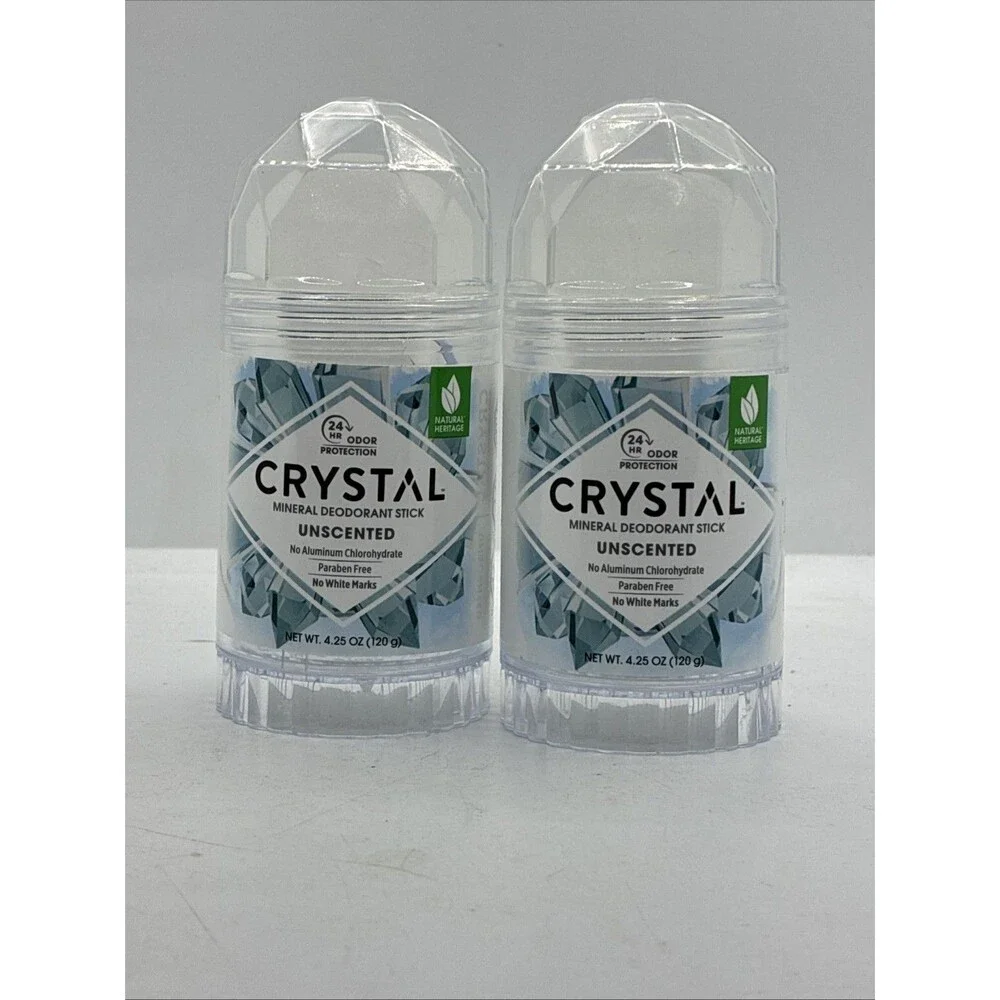 Crystal Mineral Deodorant Unscented No Aluminum 24 Hour Odor Protection 2 Pack